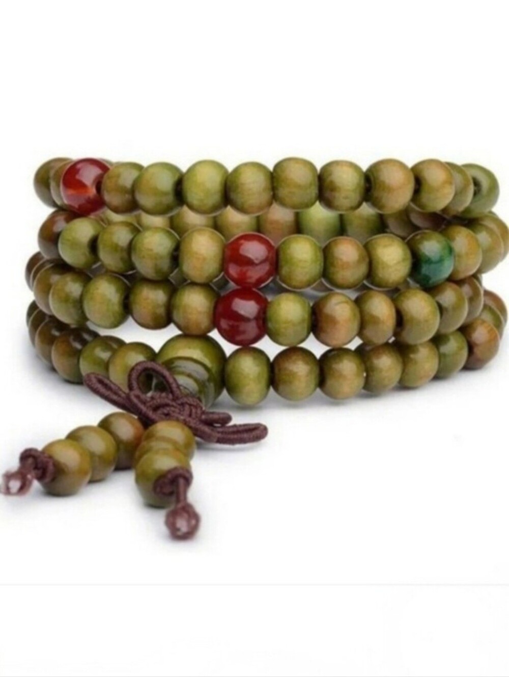 Green Meditation Sandalwood Mala Bead Wood Layering Layered Tiered Wrap Bracelet